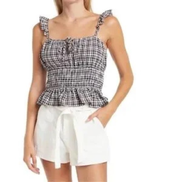 WAYF Top Milkmaid Gingham Black White Check Tank Size NWT Small - Picture 1 of 6
